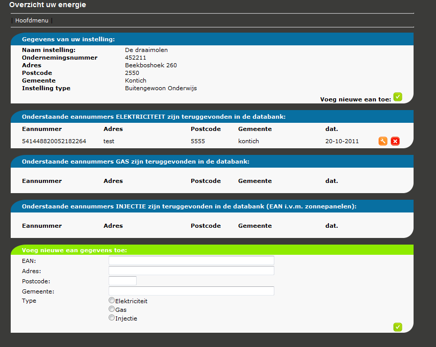 7.5.2. Eannummer toevoegen Er staan voor uw instelling nog geen eannummers in de database of u wenst een nummer toe te voegen omdat u bv.