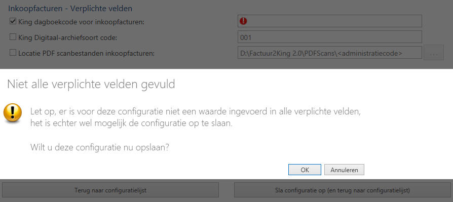 P a g i n a 49 Let op, nadat we de *.log bestanden hebben geselecteerd staat hier nog een vaste locatie in (bijvoorbeeld \ExportNaarKing\DemoArt\journaalpost ).