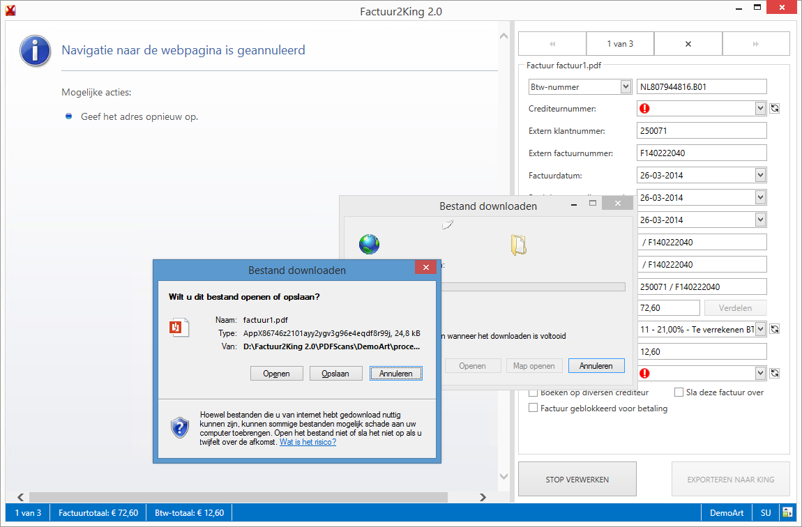 P a g i n a 58 BIJLAGE I: PROBLEMEN BIJ GEBRUIK FACTUUR2KING PROGRAMMA GEEFT FOUTMELDING DAT SYSTEM.DATA.