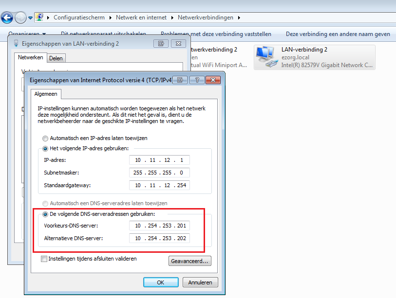 Uiteindelijk vult u de volgende DNS-serveradressen in: Voorkeurs-DNS-server: 10.254.253.