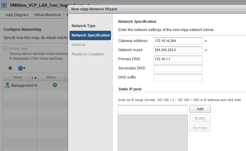 Je komt in de New vapp Network Wizard. Kies voor vapp network en klik op Next.