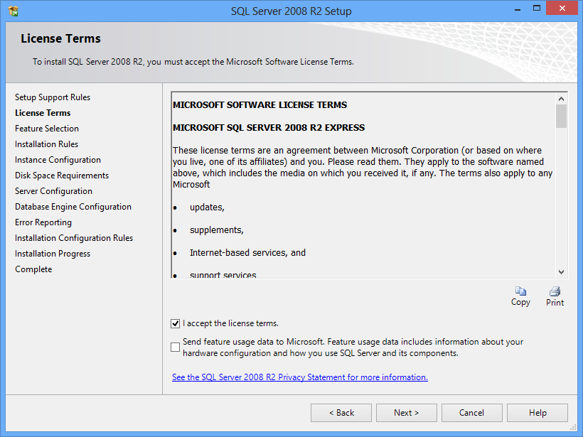 Installatie Microsoft SQL Server Express: De volgende stappen beschrijven de installatie van SQL Server Express.