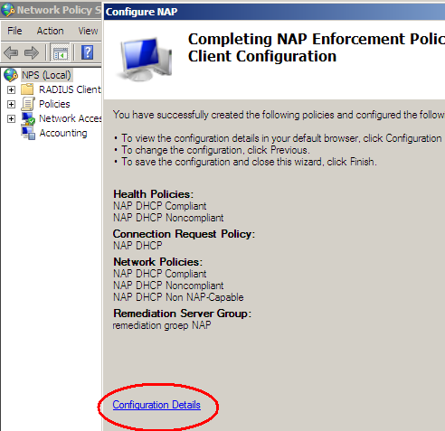 Wij doen daar nu niets mee. Klik gewoon op Next. Health policies. Nu kunnen we onze NAP Health policy definieren. Windows 2008 maakt hierbij gebruik van de System Health Validator ( SHV).