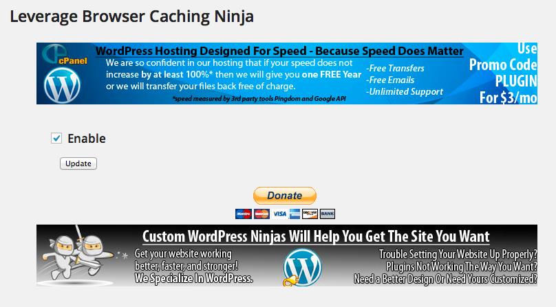 Leverage Browser Caching Ninja plugin gebruiken Nu de plugin is geïnstalleerd en geactiveerd is er een nieuwe module toegevoegd aan het WordPress navigatiemenu.