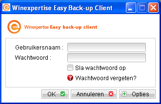 Controleer of het connectie pad juist is. http onlinebackup.winexpertise.nl:8080 Indien U gebruik maakt van een Proxy, dient u deze onder Proxy instellingen in te vullen.