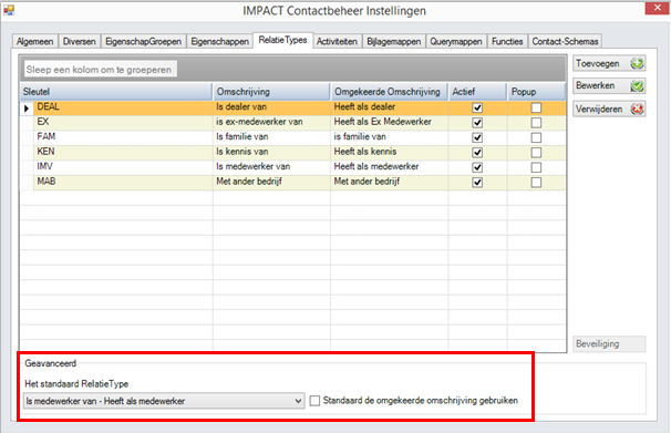 Het relatietype dat ingesteld werd door uw administrator zal automatisch ingevuld zijn maar kan overschreven worden. Vul hier eventueel verdere gegevens aan, zoals functie Ed. Klik op Bewaren.