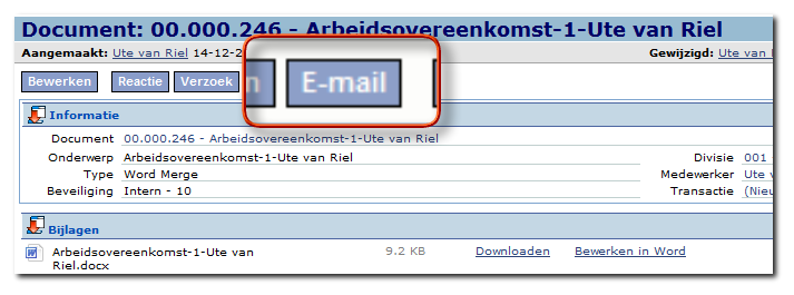 3 Versturen van samengevoegde documenten via e-mail Direct na een samenvoegactie is het mogelijk om de samengevoegde documenten te versturen via e-mail.