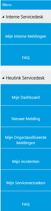 4. De menustructuur Binnen de gehele Online ServiceDesk is een vaste menustructuur zichtbaar. De verschillende menu-items zijn vanuit elke weergave en vanaf elke pagina te raadplegen.