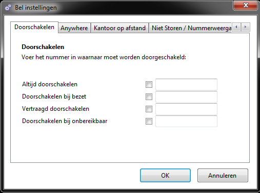 9.6 Bel instellingen Bel instellingen zoals Niet storen, Altijd doorschakelen, vertraagd doorschakelen, Kantoor op Afstand en Anywhere kunnen via HIPIN ingeschakeld en geconfigureerd worden.