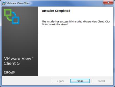 De VMware View Client wordt geïnstalleerd Klik op de knop Finish Klik op Yes om je computer opnieuw op te starten. Hierna kun je verbinding maken met een vdesktop via de VMware View Client.