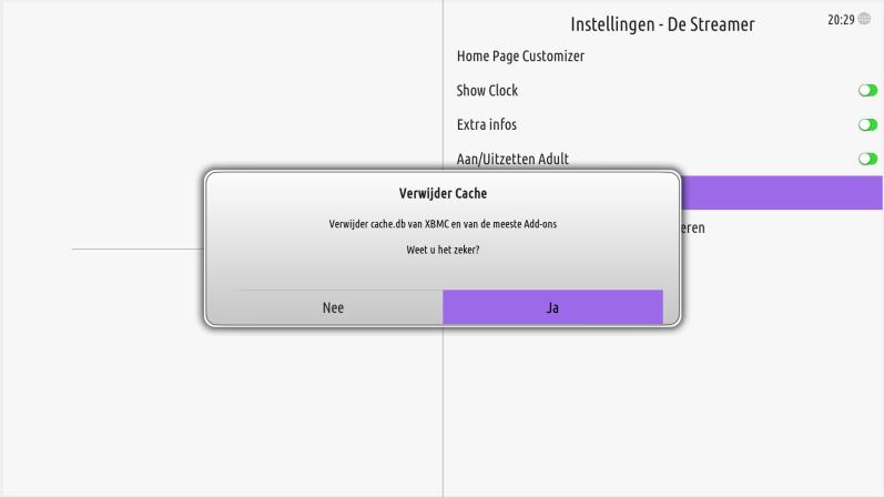 6. Opschonen cache (tijdelijk werkgeheugen) Als De Streamer veel bewerkingen achter elkaar doet loopt het cache-geheugen vol. Wij raden je aan om regelmatig de cache op te schonen.