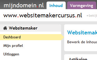 mijndomein.nl 4: Hoe zie je waar je bent? Welkom op het dashboard van de Websitemaker.