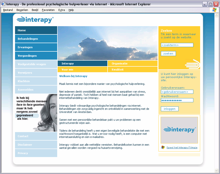 Figuur 2.1. De Interapy website (www.interapy.