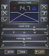 3.9. Cross Fader De Cross-Fader wordt gebruikt om overgangen te maken tussen player A, en player B. Hij kan op automatische of manuele modus gezet worden.