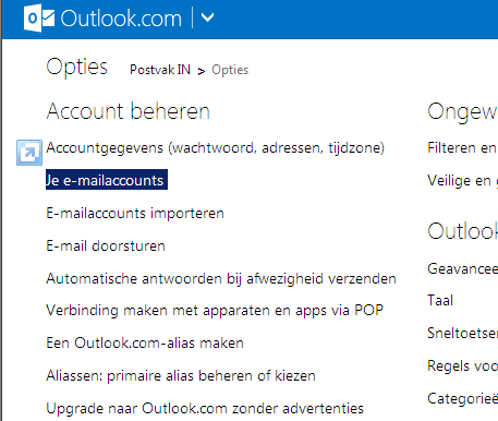 Daxis mail instellen in Outlook.com POP Elke e-mailservice die geschikt is voor POP kun je aan Outlook.com toevoegen. Een POP-account wordt om de 30 minuten gecontroleerd op nieuwe berichten.
