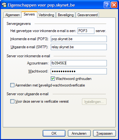 Email configureren 7 Servers : hier vindt je de pop3- en smtp-server die je gebruikt om je mail op te halen en te versturen.