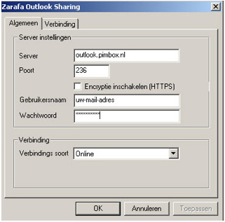 Server instellingen van uw mail account Configureer uw nieuwe e-mail account met onderstaande gegevens: Server: outlook.pimbox.