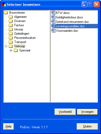 Wijze van werken in Word Na installatie van het DLL-bestand verschijnt in Word 2007 een extra tabblad genaamd Bouwstenen.