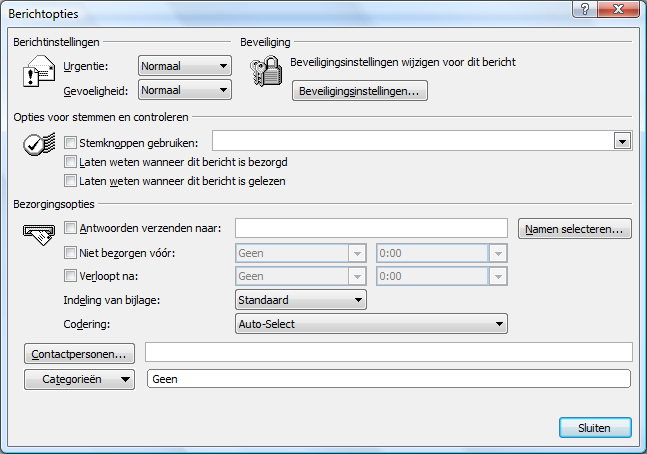 I. e-mail A. opties per e-mail Bij het opstellen van een nieuwe e-mail kan men enkele opties instellen. De keuze vind je terug in het lint Bericht.