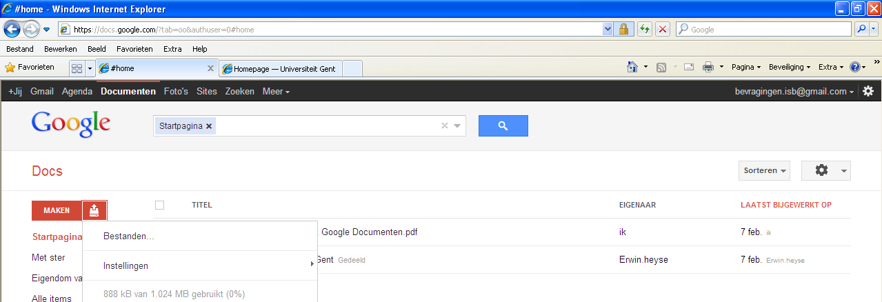 BESTAND UPLOADEN U kunt op elk gewenst moment bestaande documenten uploaden naar Google Drive.