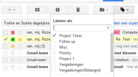 Labels Gmail maakt gebruik labels. Het verschil tussen mappen en labels is dat een e-mailconversatie aan meerdere labels toegekend kan worden. Een label toekennen aan een berichtenconversatie 1.