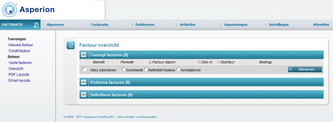 2 Facturatie Hier wordt het aanmaken van de volgende facturen beschreven: - Nieuwe facturen - Credit facturen - Vaste facturen - Pro forma facturen Module Facturatie. Menu Facturatie > factureren.