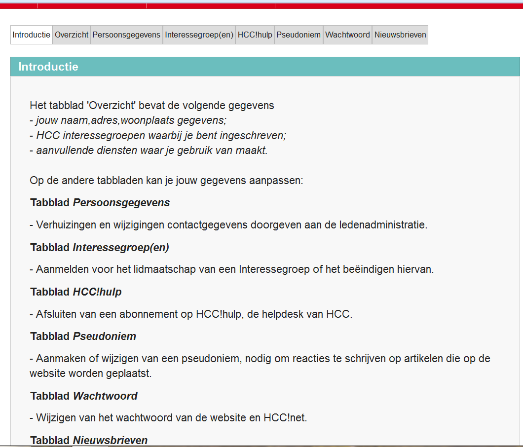 Vervolgens klik je op het tabblad nieuwsbrieven, en wordt je doorgelinkt naar de pagina waar je een abonnement op één of meerdere nieuwsbrieven