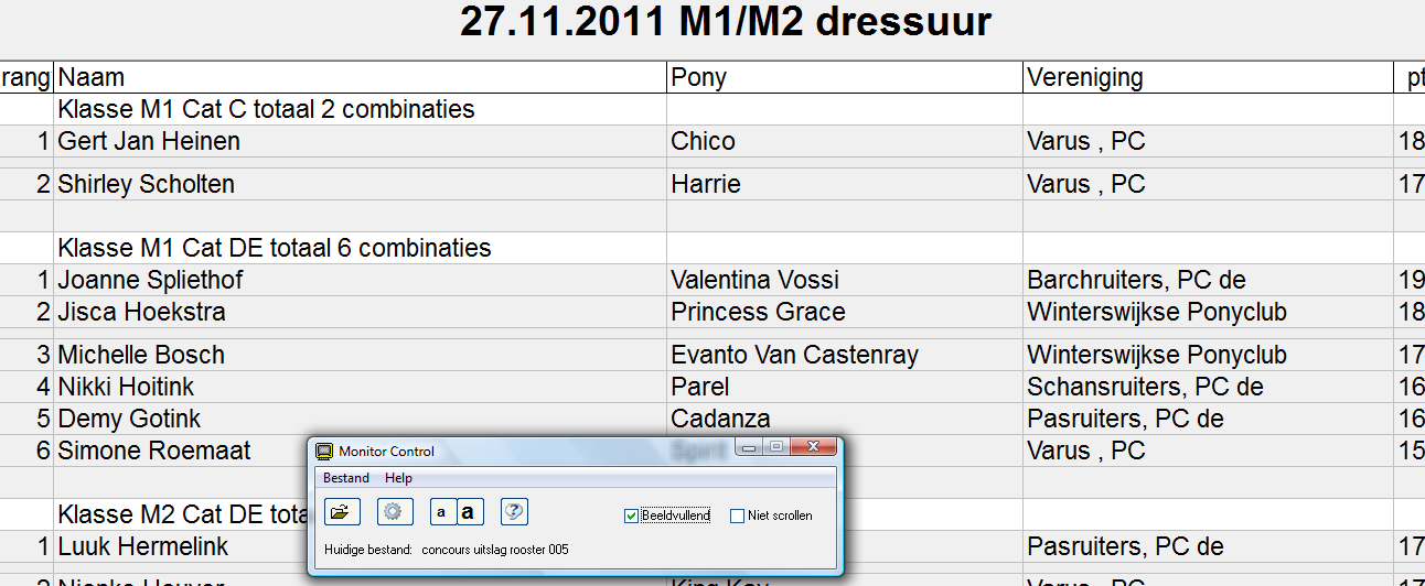 Het Monitorprogramma. Instellen in het rooster, monitoruitslag en dan exporteren.