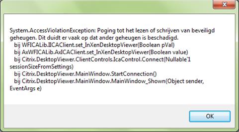 Problemen met Citrix Client Als u ingelogd bent en het icoon desktop aanklikt en u krijgt een foutmelding met.