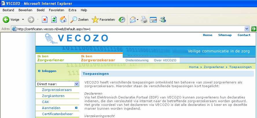 Certificaten kunt u vernieuwen vanaf de website van Vecozo, www.vecozo.nl.