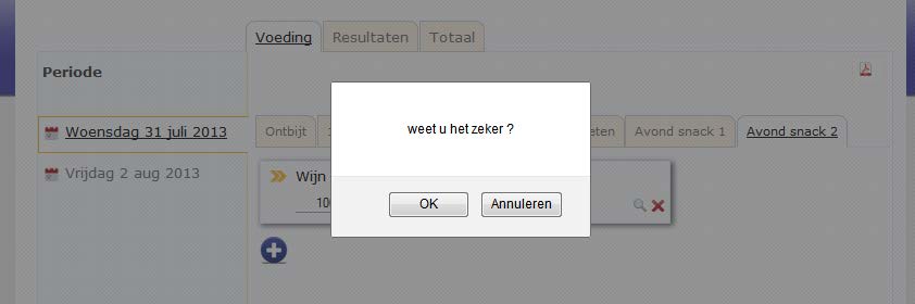 4.3 Een product verwijderen uit de dagvoeding Ga naar het product dat je wilt verwijderen uit het dagmenu en klik op het rode kruisje.