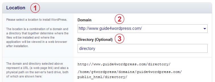 5.2 WordPress locatie 1. Location: met behulp van de eerste instellingen ga je bepalen op welke locatie WordPress geïnstalleerd gaat worden. 2.