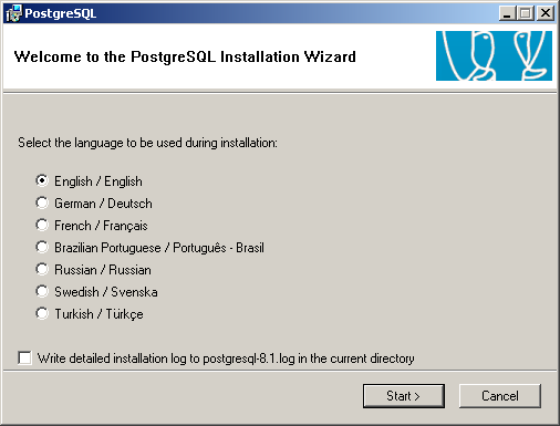 2. Installatie PostgreSQL database server Als u de installatie CD in de lade plaatst wordt het hoofdmenu van de CD gestart.