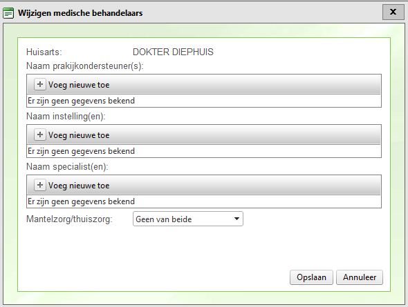 Wijzig medische gegevens Wijzig medische behandelaars Op basis van de verstrekkingen wordt er