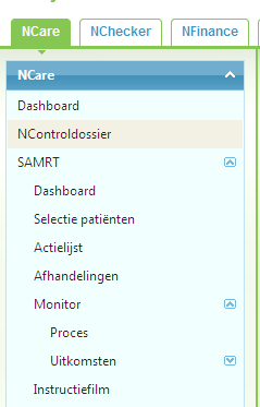 Monitor In het linkermenu in het tabblad NCare vindt u de Monitor voor de SAMRT.