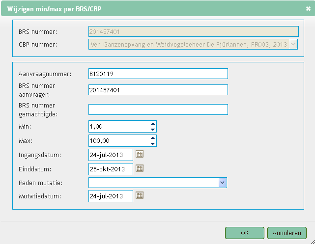 Aanvragen min/max --> Aanvraag van een nieuwe min/max per collectief plan per relatienummer. De aanvraag wordt in het overzicht toegevoegd als wijziging en krijgt automatisch de status niet verwerkt.