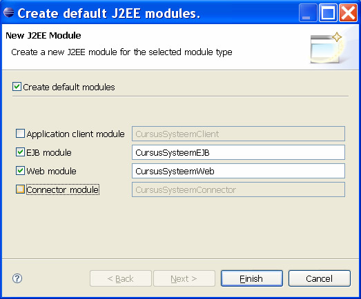 Kies bij nieuwe J2EE modules de modules die je wilt hebben. Laatste configuratie loodjes Verwijder als laatste uit het EJB project de ${src.dir}/meta-inf/ejb-jar.xml en sun-ejb-jar.