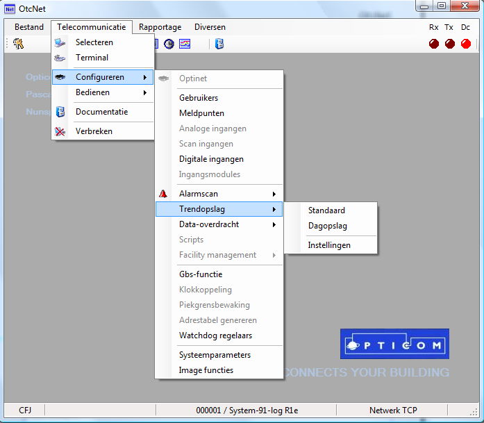 Telecommunicatie Configureren Met behulp van dit menu kan de Otc-unit worden geconfigureerd.