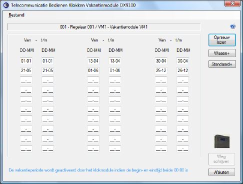 Handleiding OtcNet Bedienen Telecommunicatie Bedienen Klokken Vakantiemodule Dx9100 Voor de mogelijkheden en het gebruik van de vakantieperioden wordt verwezen naar de handleiding van de DX9100.