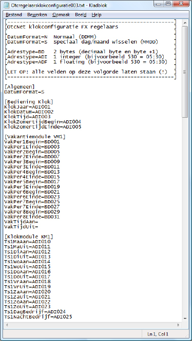 Bij de klokconfiguratie voor FX regelaars van Johnson Controls wordt de standaard N2-open adresnaam gebruikt (geen