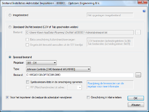 Bestand Installaties Adrestabel Importeren Er kunnen verschillende bestanden worden gebruikt om de adrestabel voor OtcNet te importeren.