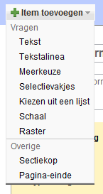 6 Het thema, de achtergrond veranderen. 4.2 Soorten vragen Als open vragen heeft u de mogelijkheid om tekst en tekstalinea te selecteren.