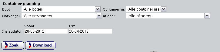 3.3.5 Container planning Hier kunt u de container planning inzien.