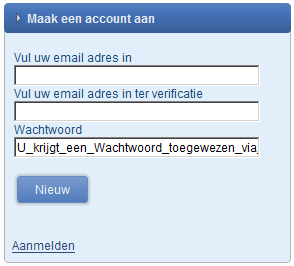 Ad 1. Account aanmaken Ga in de website naar het blok Aanmelden en klik op GRATIS aanmelden, zie screenshot 1. U wordt gevraagd een bestaand e-mail adres van Uzelf in te voeren, zie screenshot 2.