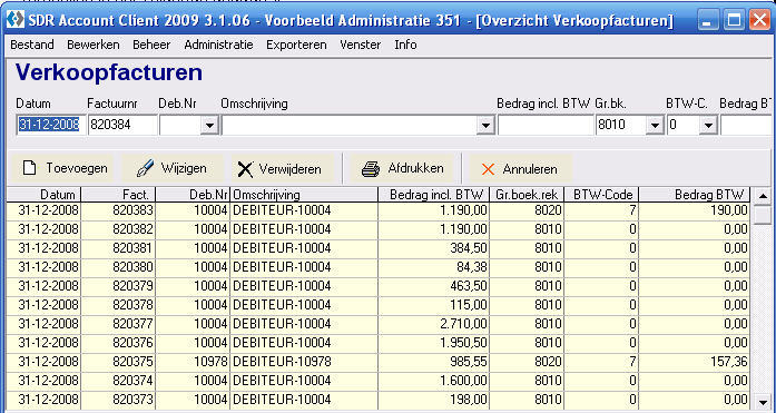 4. Administratie Hier kunnen de diverse dagboeken worden geopend, waarna mutaties kunnen worden geboekt. 4.1. Verkoopboek Hier kunnen de verkoopfacturen handmatig worden ingeboekt.