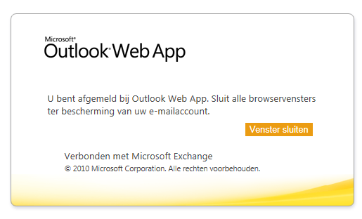 7. Afsluiten Om de Outlook Web App na gebruik af te sluiten klikt u rechtsboven in uw scherm op de