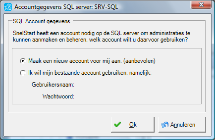 Pagina 1 van 5 Instellingen SQL server 2005 Bij het gebruik van SQL Server binnen SnelStart dient er altijd eenmalig een account aangemaakt te worden. Let op!
