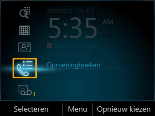 Oproeplogboeken bekijken Oproeplogboeken bekijken In het scherm Oproeplogboeken worden de historische gegevens van binnenkomende, uitgaande en gemiste oproepen weergegeven.