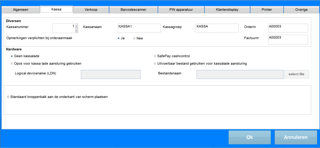 Het tweede onderdeel onder tabblad Kassa
