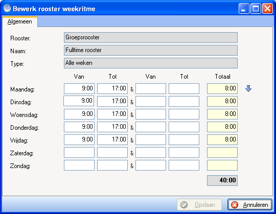 12.1.1. Weekritme rooster Dit is een voorbeeld van een weekritme rooster waarbij ook op tijden wordt geroosterd.